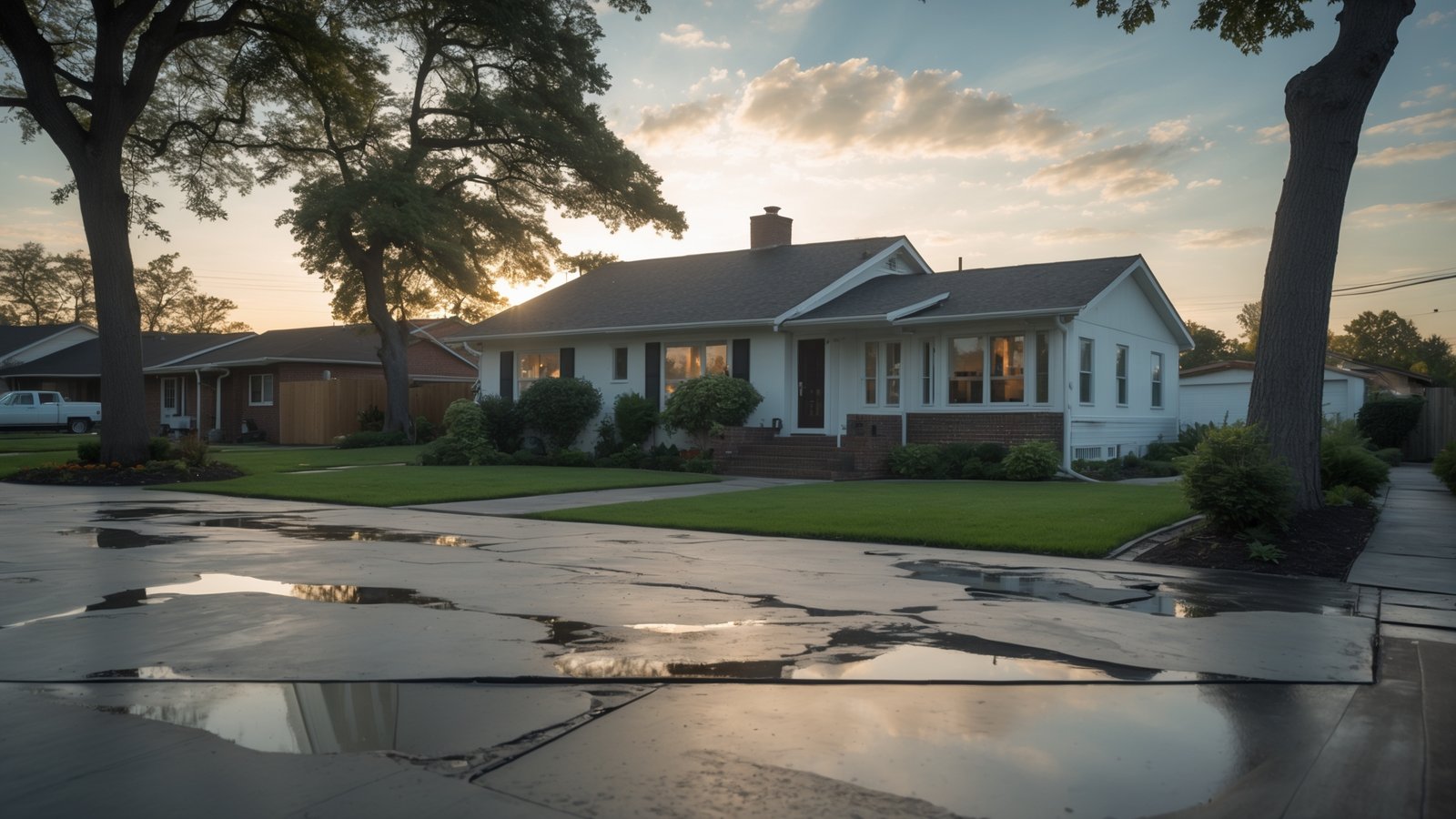 Clean concrete driveway and walkway after pressure washing in Bellport NY